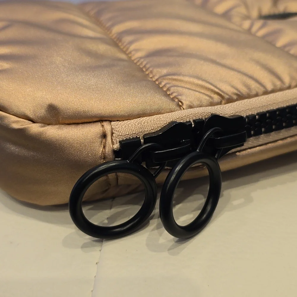 Thacker Puffer rose gold metallic Crossbody Phone Purse Case Black Chain New NYC - Picture 3 of 12